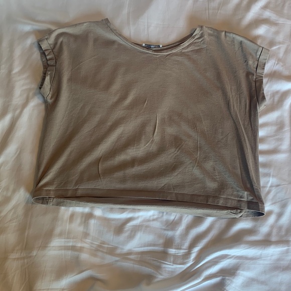 Zara Basic Collection Tan Women’s Cropped Tee Size Small - Picture 2 of 7